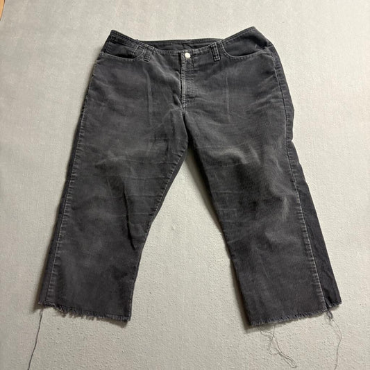 Vintage Abercrombie & Fitch Corduroy Pants Womens 12 Gray Raw Hem Crop Cut Off