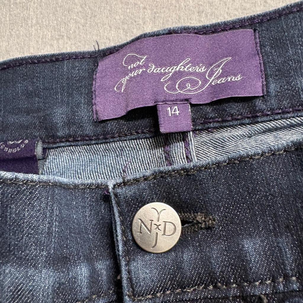 NYDJ Not Your Daughters Jeans Womens 14 Blue Denim Lift Tuck Bootcut Rhinestone