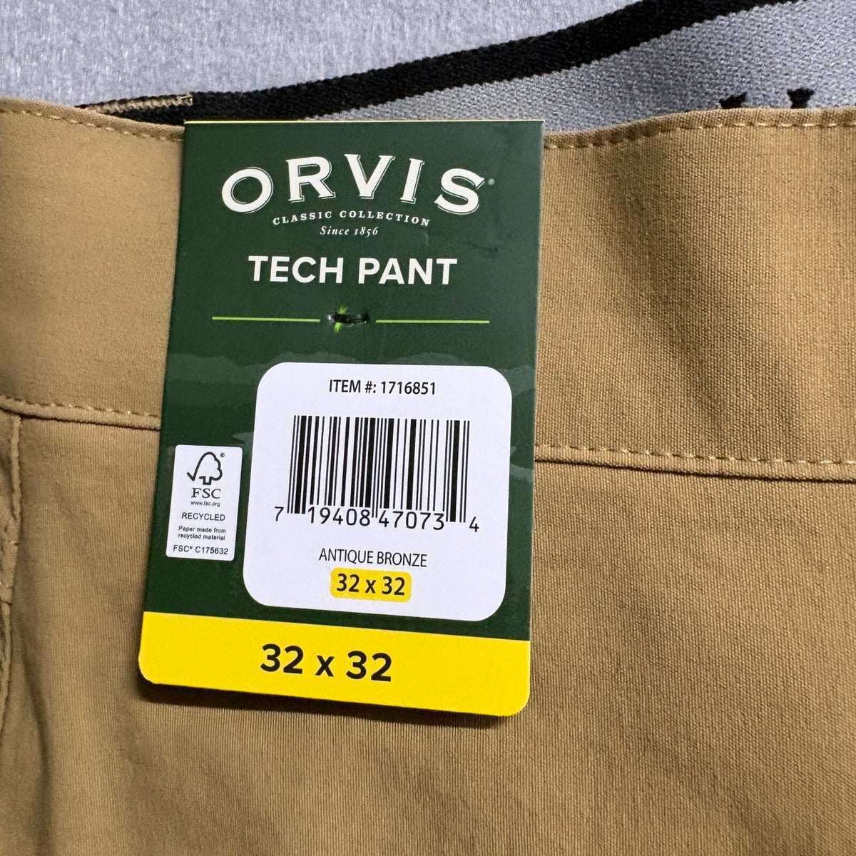 Orvis Tech Pants Mens 32x32 Antique Bronze Stretch Water Repellent Hiking Golf