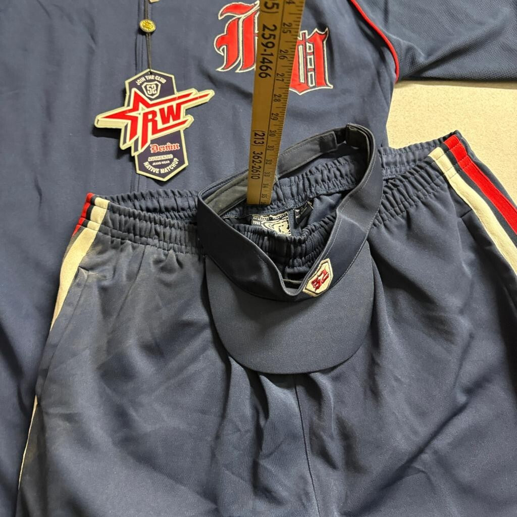 Regal Wear RW 52 Baseball Jersey Shorts Visor Set Mens XL Navy Blue Hip Hop