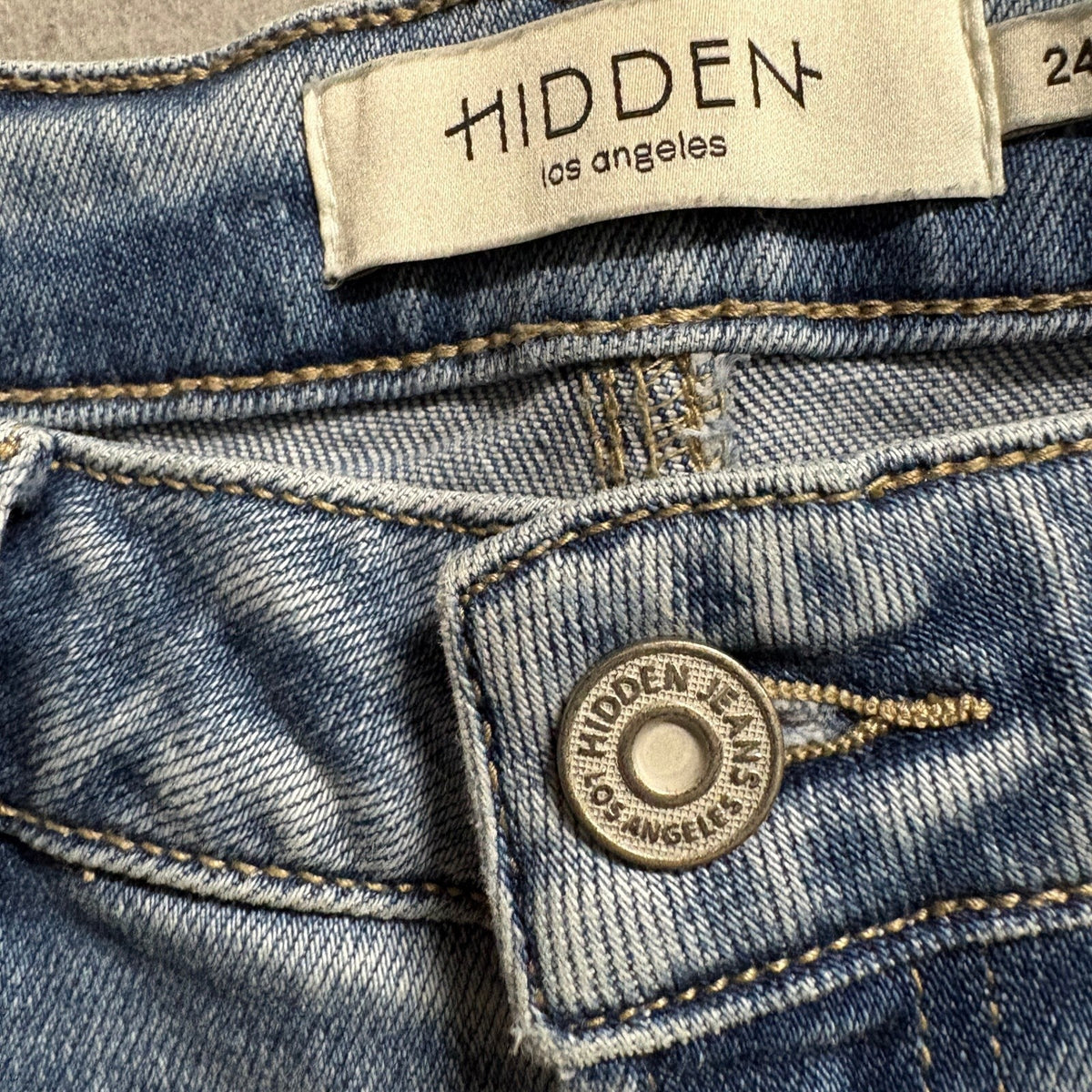 Hidden Los Angeles High Rise Wide Leg Jeans Womens Size 24 Distressed Raw Hem