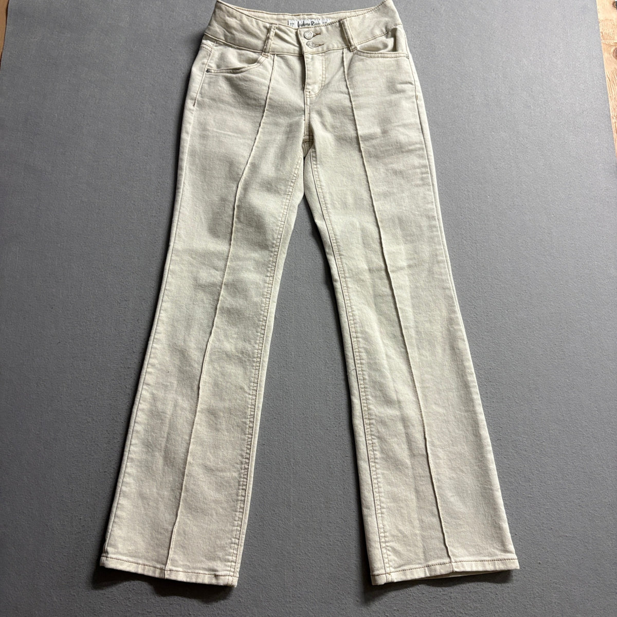 Indigo Rein Flare Pants Womens Size 7 Beige Tan Stretch Seam Detail High Rise