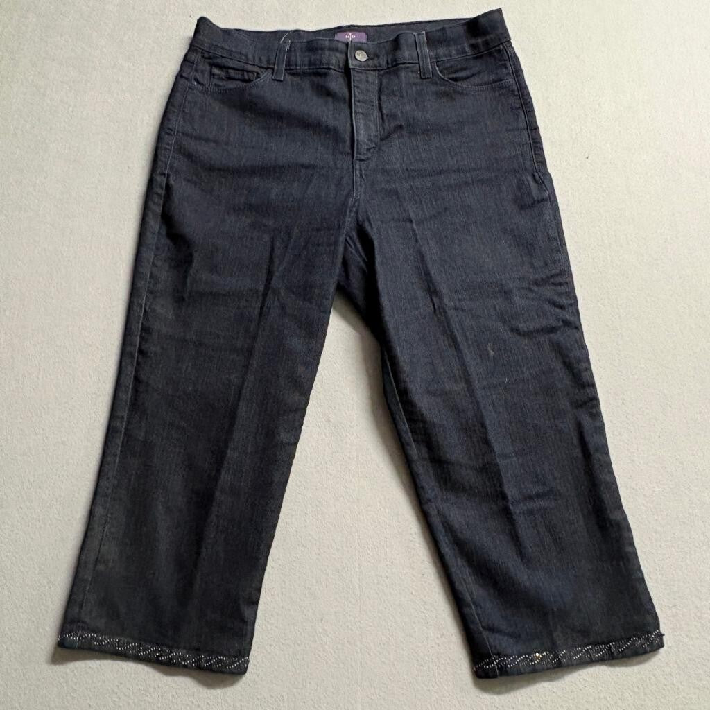 NYDJ Not Your Daughters Jeans Crop Capris Womens 14 Dark Wash Studded Hem