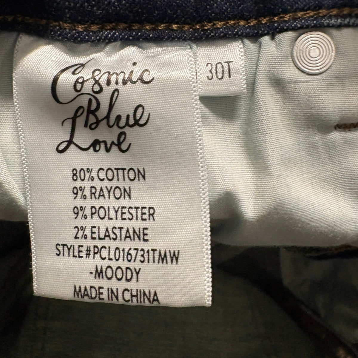 Cosmic Blue Love Moody Jeans Womens 30T Blue Denim Raw Hem Straight Leg Stretch