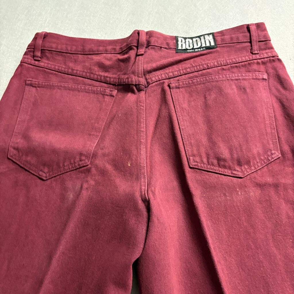 Vintage Rodin Jeans Womens 38 Burgundy Red Denim High Rise Straight Leg Made USA
