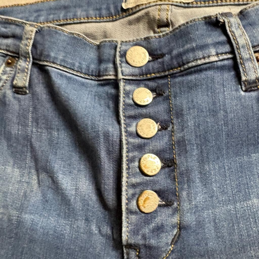 Free People Women Skinny Jeans Size 31 Blue Denim Button Fly Raw Hem Stretch