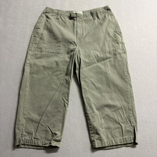 Cherokee Utility Crop Pants Womens Size 12 Green Cotton Cargo Capris Hook Loop