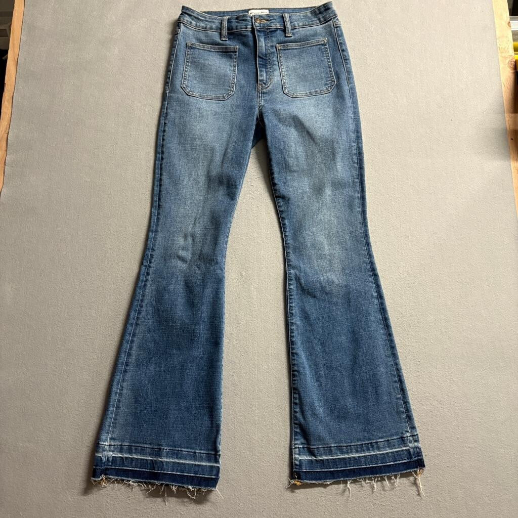 Studio Blue Flare Jeans Womens 29 Blue Denim High Rise Raw Hem Stretch