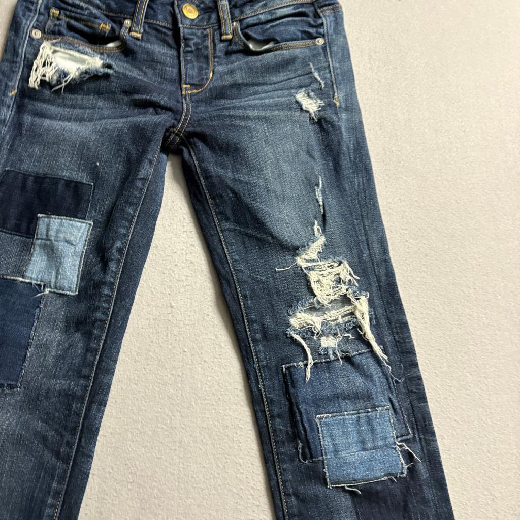 American Eagle Skinny Jeans Womens 2 Regular Blue Distressed Patchwork Denim