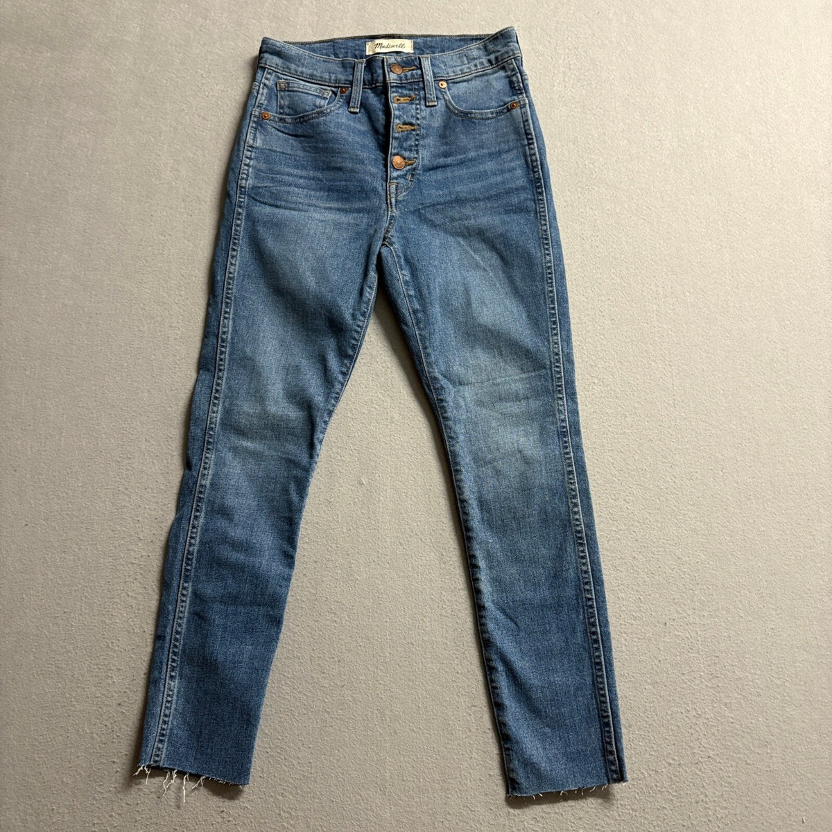 Madewell 10 High Rise Skinny Jeans Womens 25P Blue Denim Button Fly Raw Hem
