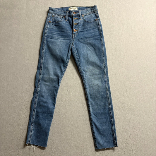 Madewell 10 High Rise Skinny Jeans Womens 25P Blue Denim Button Fly Raw Hem