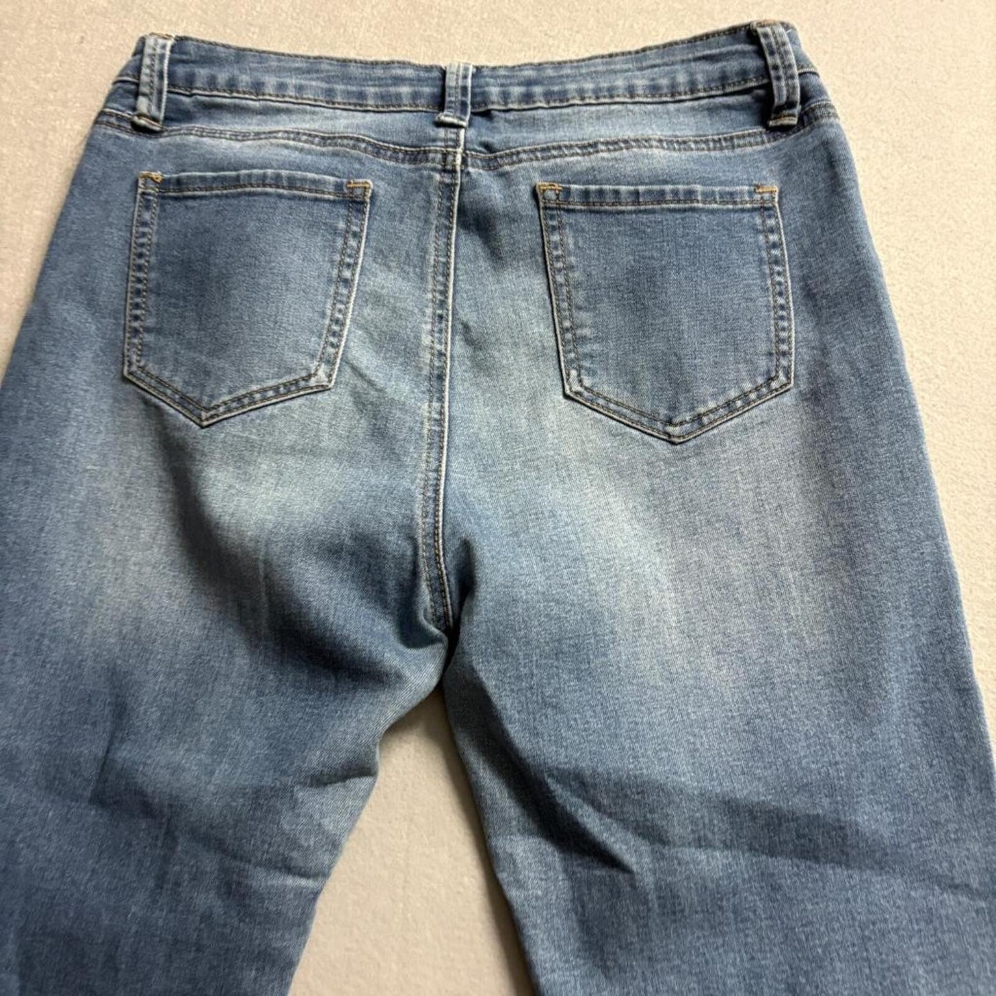 Papaya Distressed Skinny Jeans Womens Size 11 Blue Denim Raw Hem Stretch