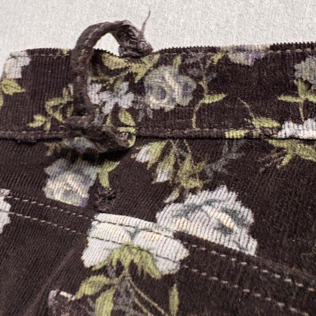 Else Floral Corduroy Skinny Pants Womens Size 28 Brown Rose Print Stretch