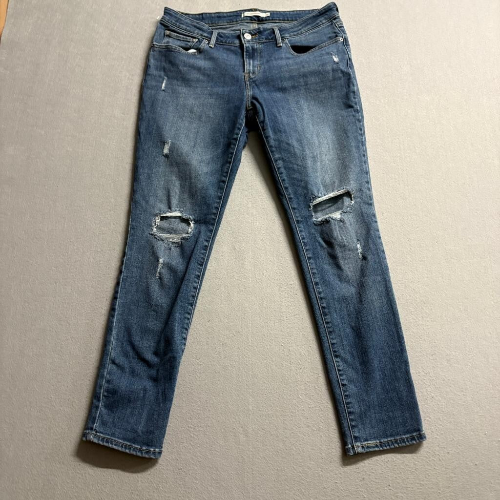Levi's 811 Curvy Skinny Jeans Womens 31 Blue Denim Distressed Ripped Stretch