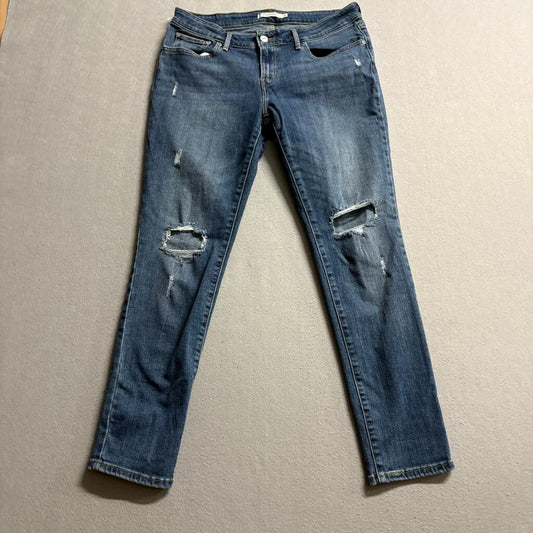 Levi's 811 Curvy Skinny Jeans Womens 31 Blue Denim Distressed Ripped Stretch