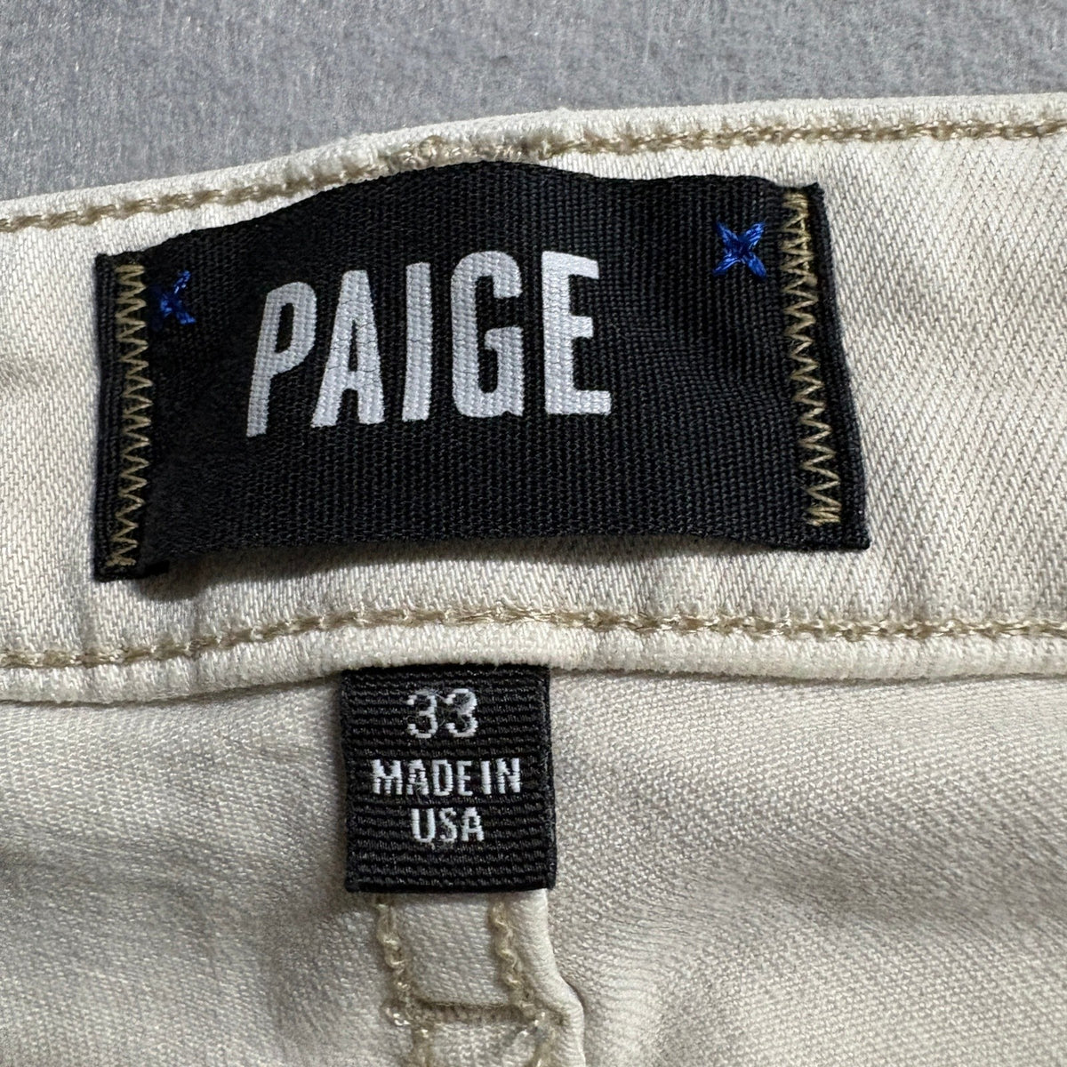 Paige Federal Slim Straight Jeans Mens 33 Beige Tan Stretch Denim Made in USA