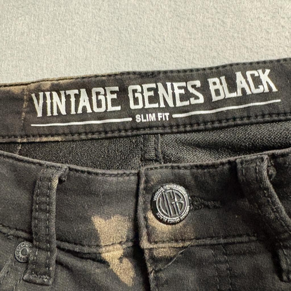 Vintage Genes Black Slim Fit Bleach Splatter Jeans Mens 30x30 Cotton Blend