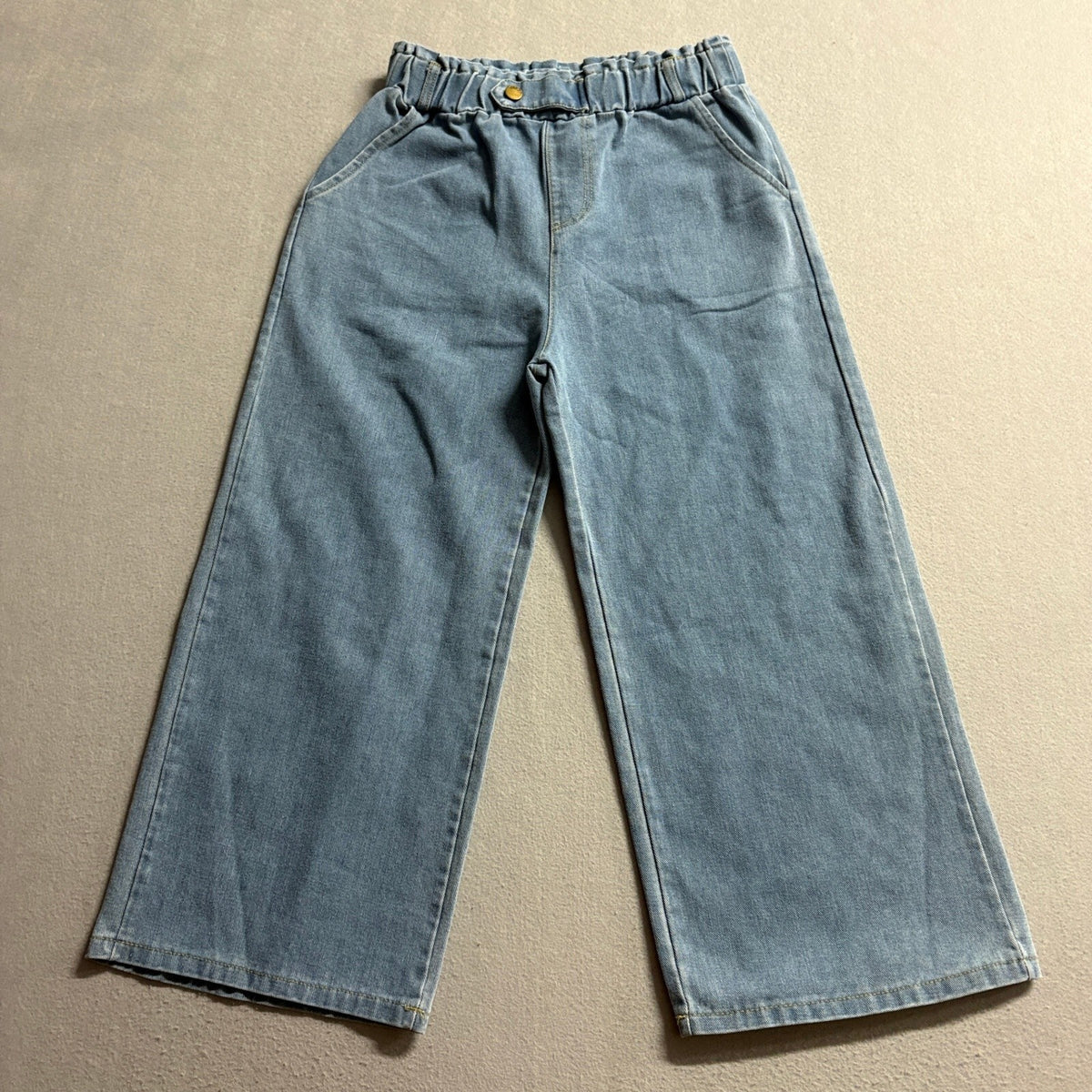 Unbranded Blue Denim Wide Leg Jeans Womens Medium Elastic Waist High Rise Crop