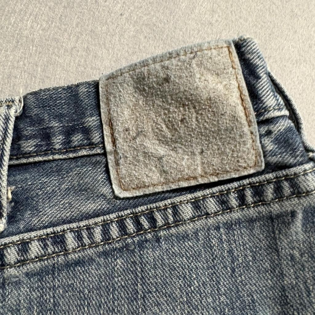 Lee Relaxed Straight Leg Jeans Mens 40x32 Blue Denim Cut Off Frayed Hem
