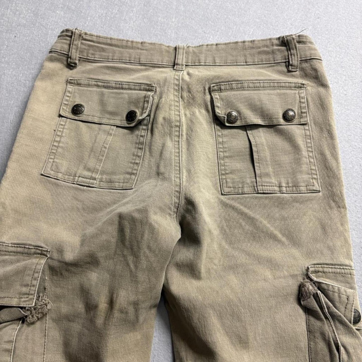 Cello Jeans Womens Small Olive Green Cargo Pants Flare Leg Low Rise Y2K Utility