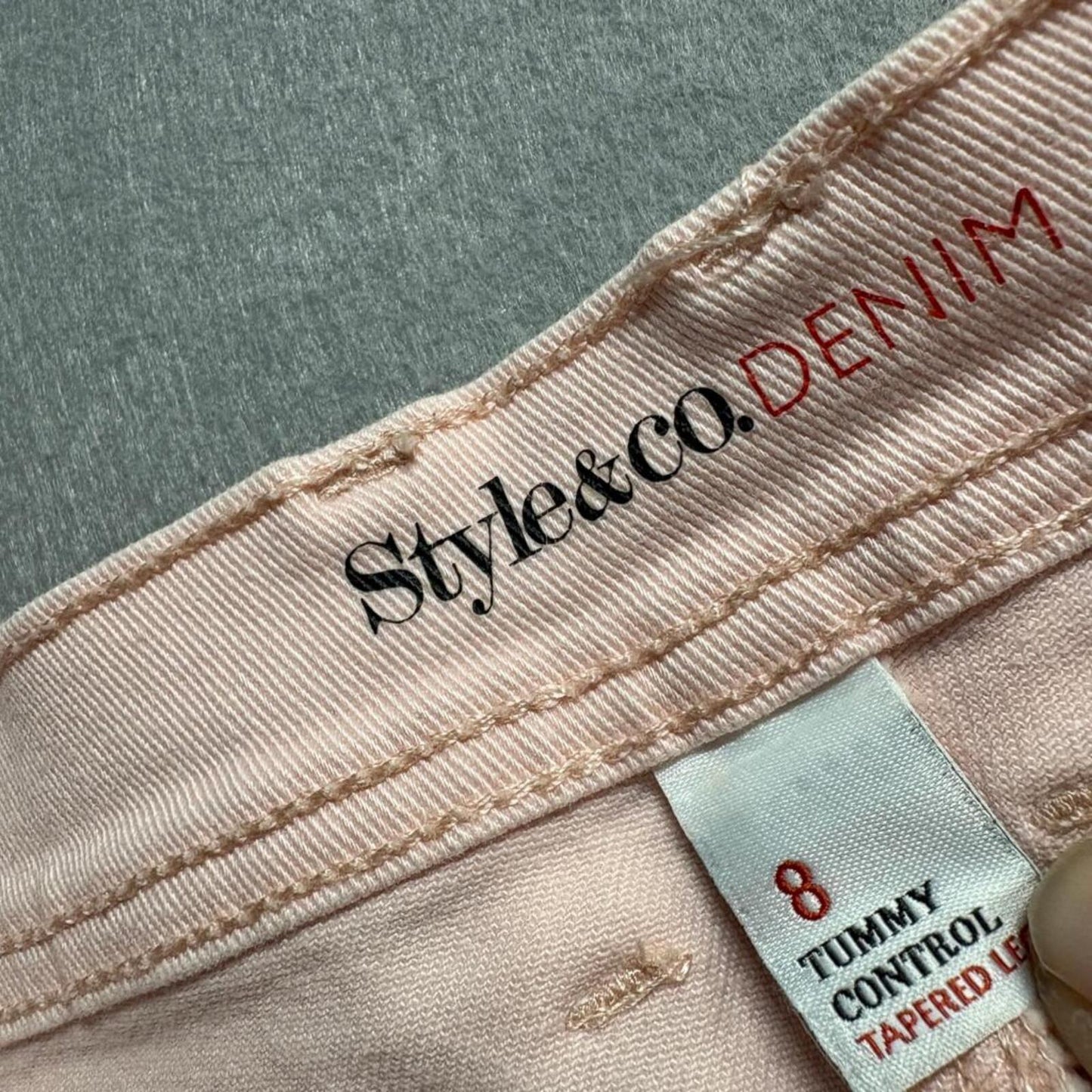 Style & Co Denim Tummy Control Tapered Leg Jeans Womens Size 8 Pink Stretch