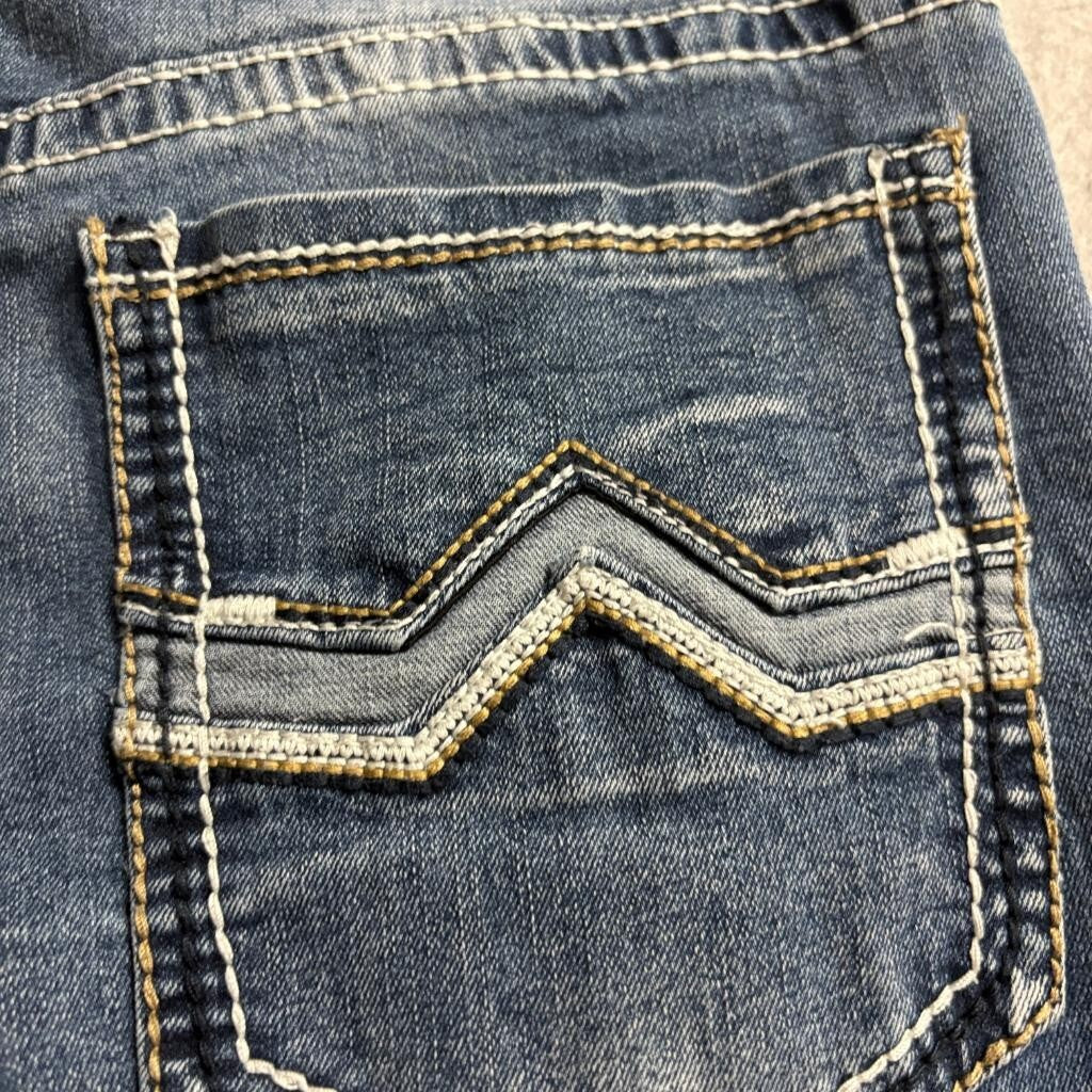 True Luck Jeans Mens 30x30 Blue Denim Thick Stitch Straight Leg Frayed Hem