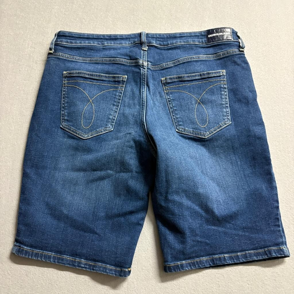 Calvin Klein Jeans Bermuda Shorts Womens Size 14 Blue Denim Stretch Mid Rise