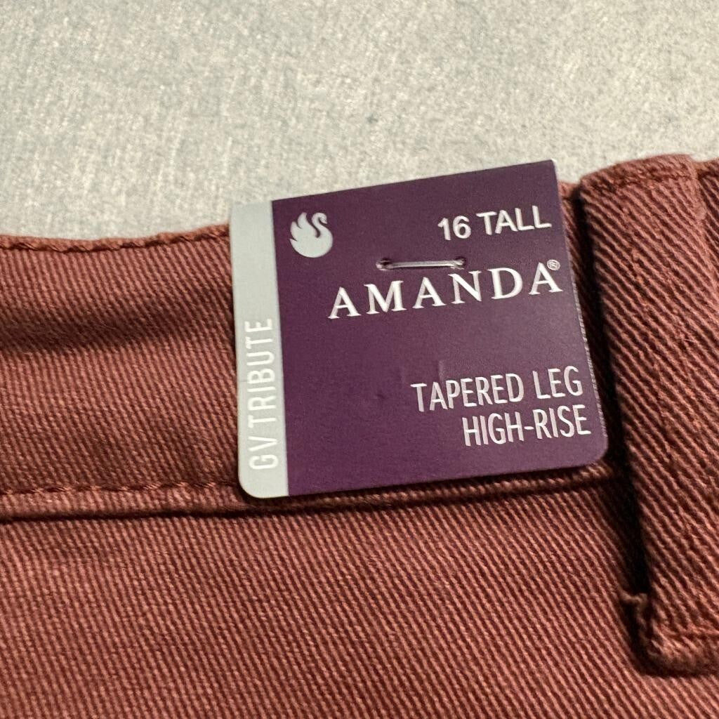 Gloria Vanderbilt Amanda Classic High Rise Tapered Jeans Womens 16 Tall Red Wine