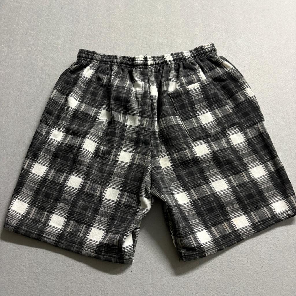 Vintage Ikstar Plaid Fleece Shorts Mens XL Black White Made in USA Drawstring