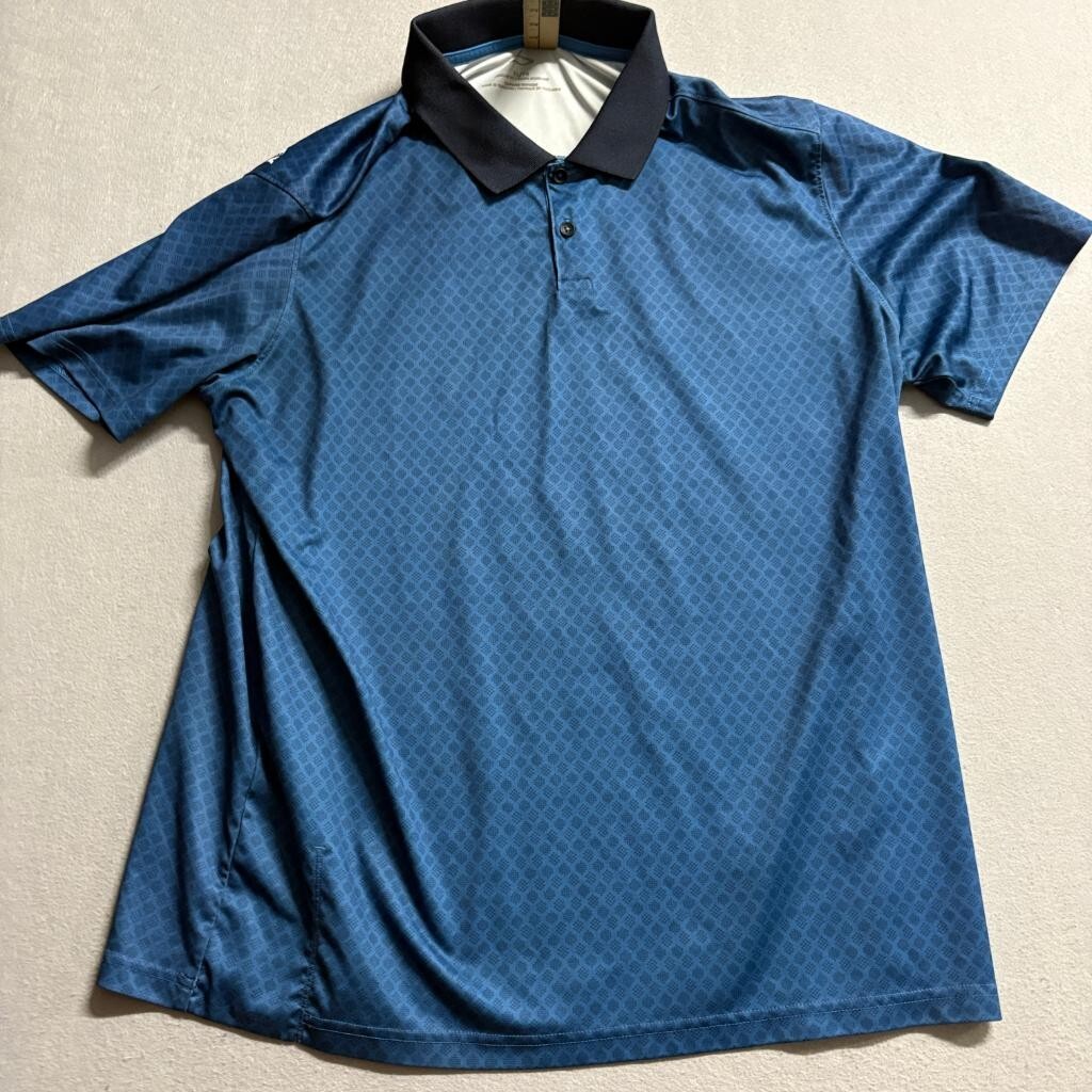 Oakley Golf Polo Shirt Mens XL Blue Geometric Pattern Short Sleeve Athletic