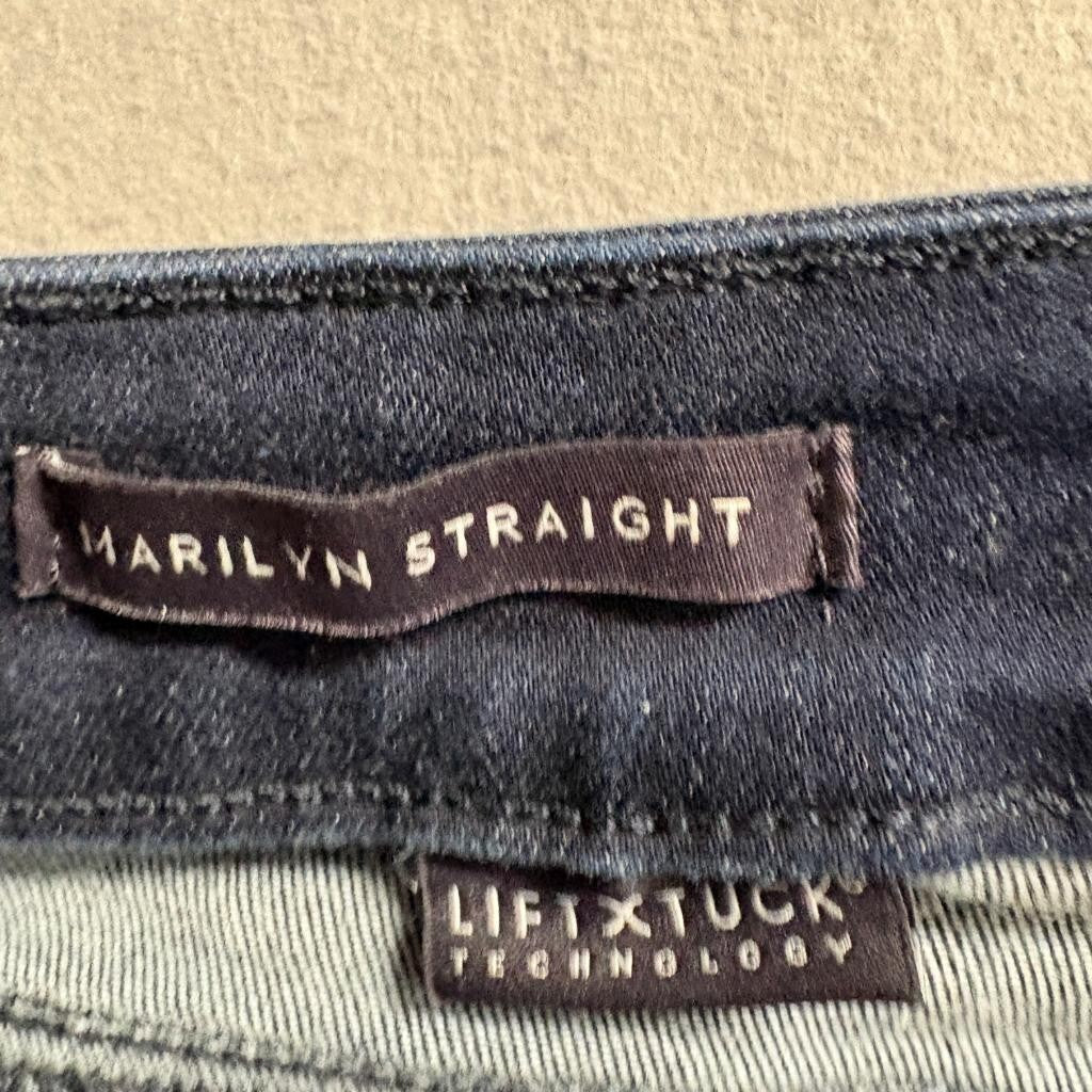 NYDJ Marilyn Straight Leg Jeans Womens Size 4 Dark Blue Wash Lift Tuck Denim