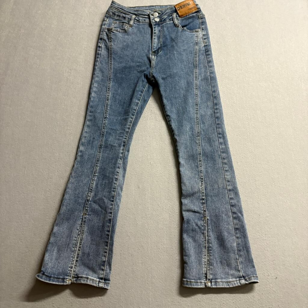 A Sunshine Girl's Love For Jeans Womens Size L Blue Flare Leg Slit Hem Denim