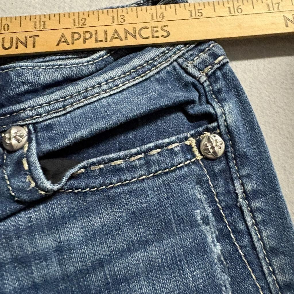Miss Me Angel Wing Straight Jeans Womens 28 Blue Denim Embellished Flap Pocket