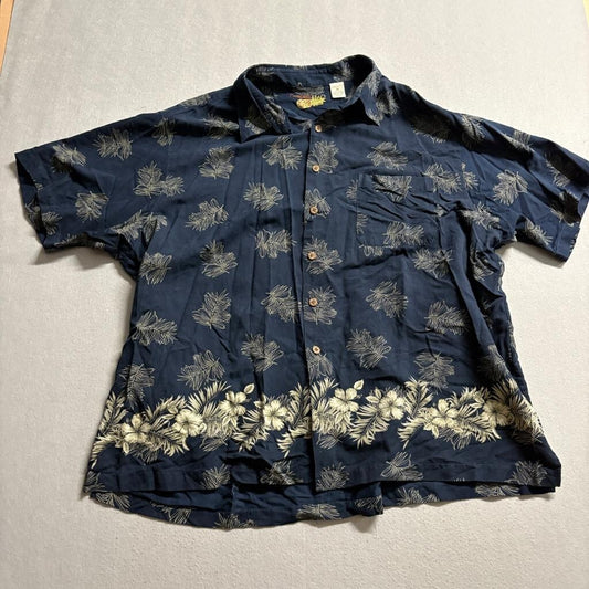 Caribbean Silk Blend Hawaiian Shirt Mens 3X Navy Blue Floral Tropical Camp