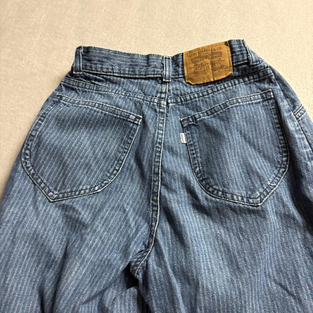 Vintage Levis 90s White Tab Striped Jeans Womens 16 Medium Wash High Rise Mom