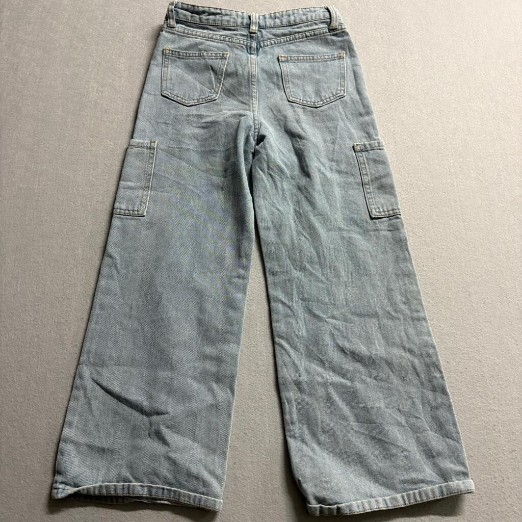 Soho Blue Girls Daisy Embroidered Wide Leg Cargo Jeans Light Wash Size 10