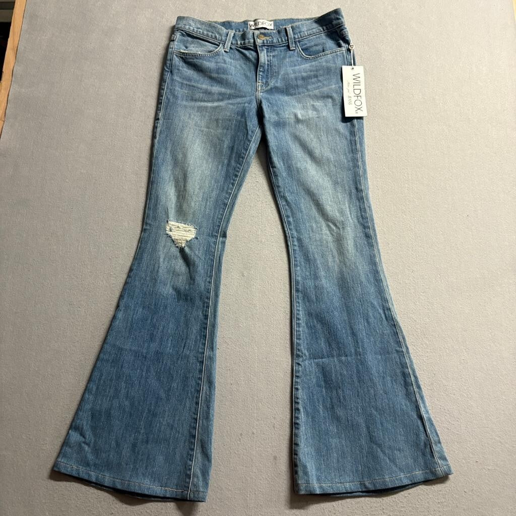 Wildfox Flare Jeans Womens 28 Blue Denim Distressed Bell Bottom Stretch NWT