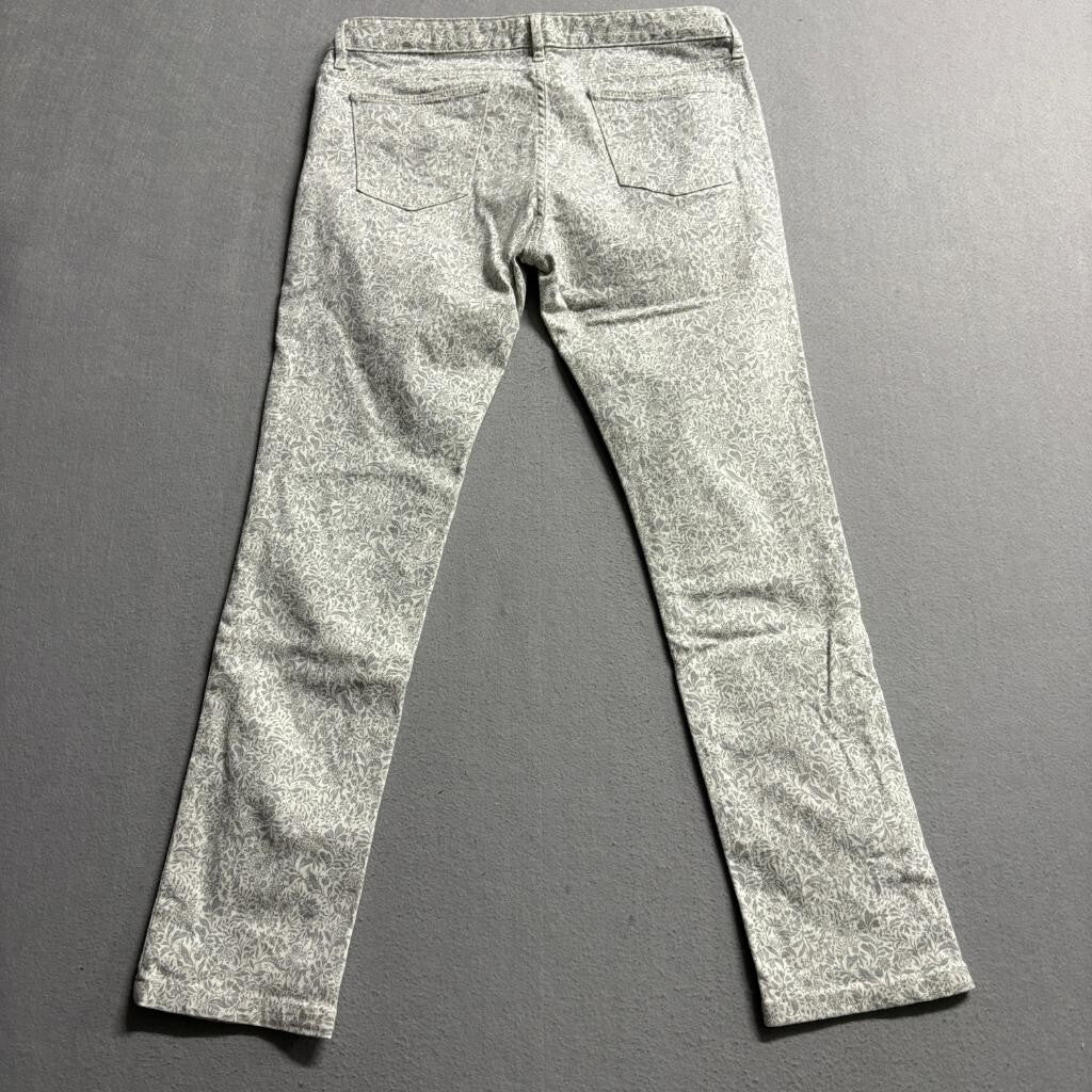 Uniqlo UJ Floral Jeans Womens 28 Gray White Damask Paisley Print Stretch Denim