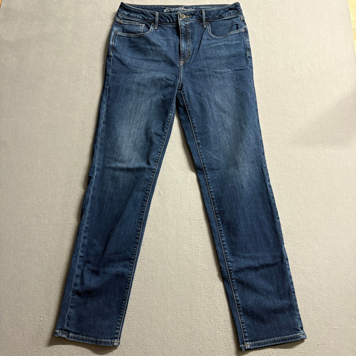 Eddie Bauer Slightly Curvy High Rise Slim Straight Jeans Womens 12 Dark Wash