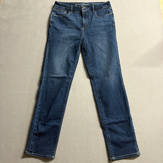Eddie Bauer Slightly Curvy High Rise Slim Straight Jeans Womens 12 Dark Wash