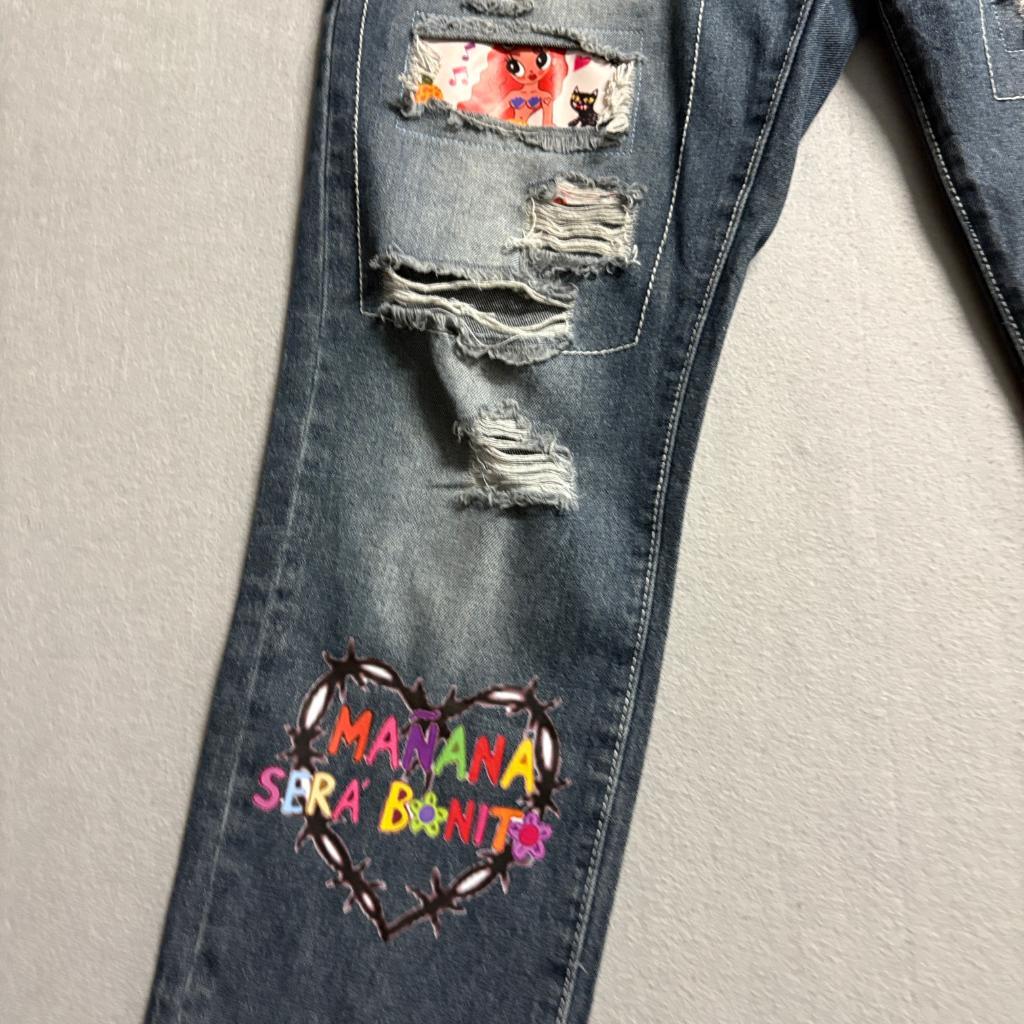Karol G Manana Sera Bonito Distressed Jeans Mens Large Blue Denim Graphic