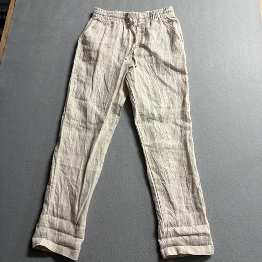 Cotton On Women's 100% Linen Pants Size S Beige Drawstring Waist Casual