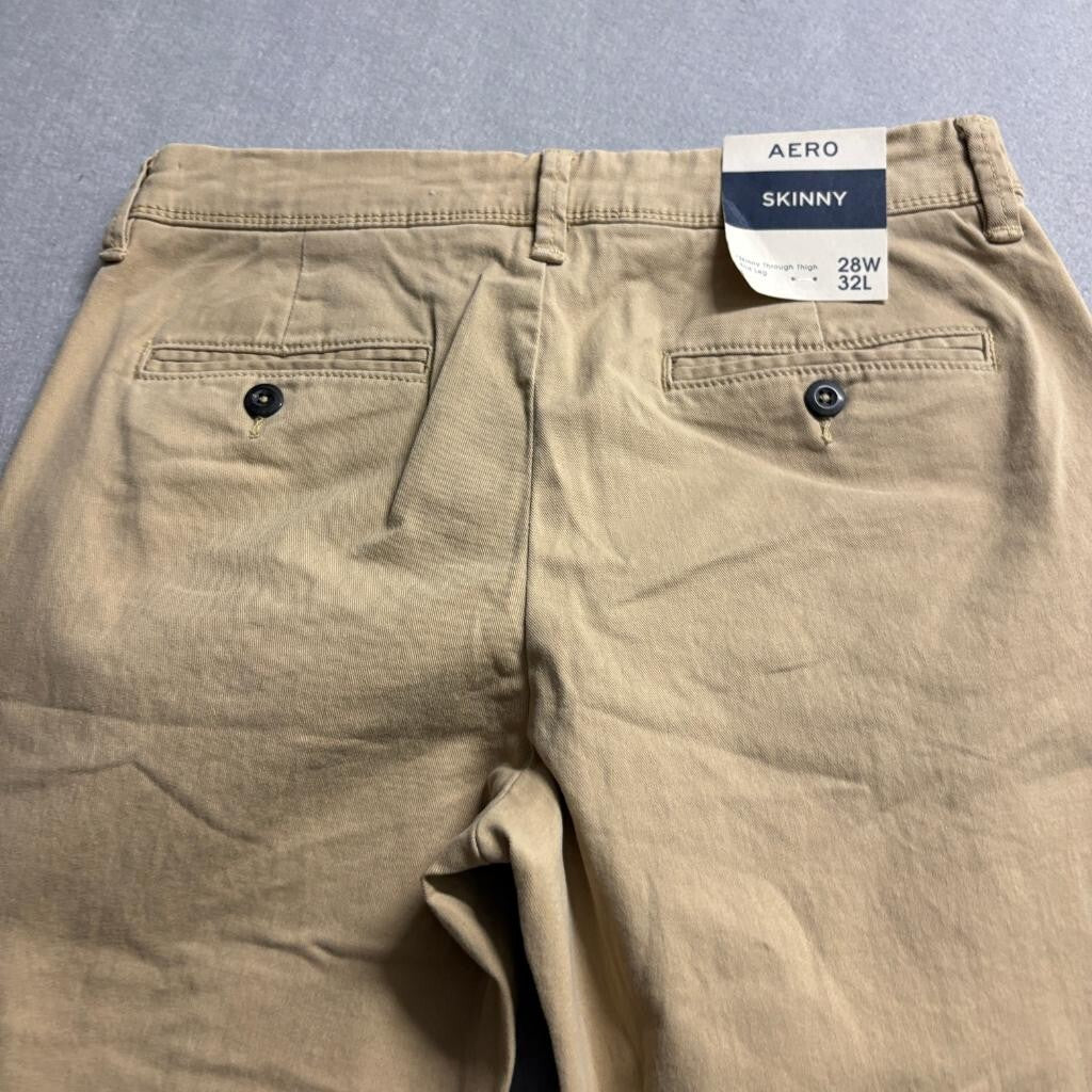 Aeropostale Mens Skinny Chino Pants 28x32 Khaki Tan Cotton Stretch Casual
