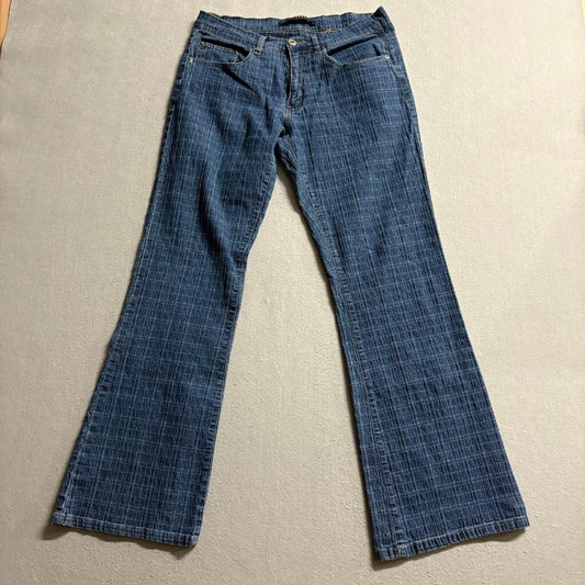 Starwear Jeans Womens 13/14 Blue Grid Pattern Stretch Denim Bootcut Flare Pants