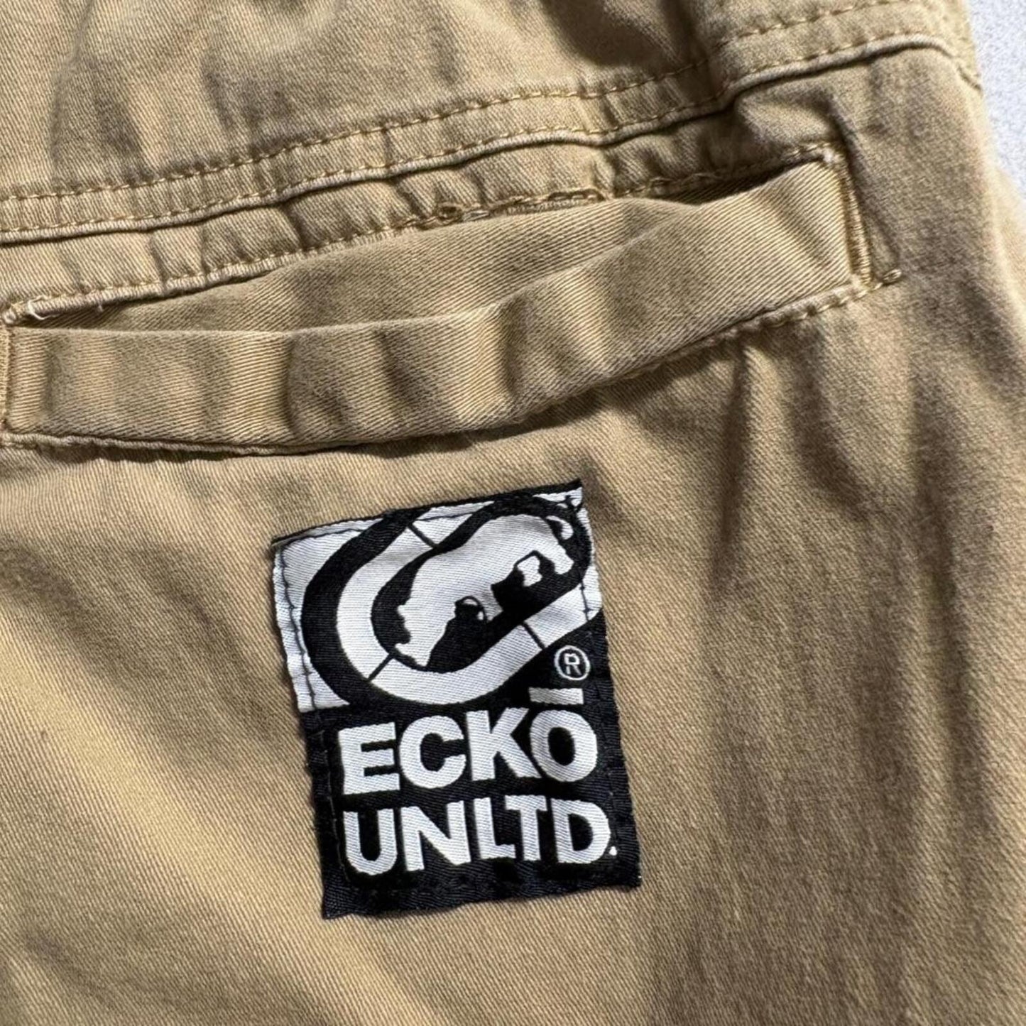 Ecko Unltd Jogger Pants Womens Medium Khaki Tan Raw Hem Elastic Waist Stretch