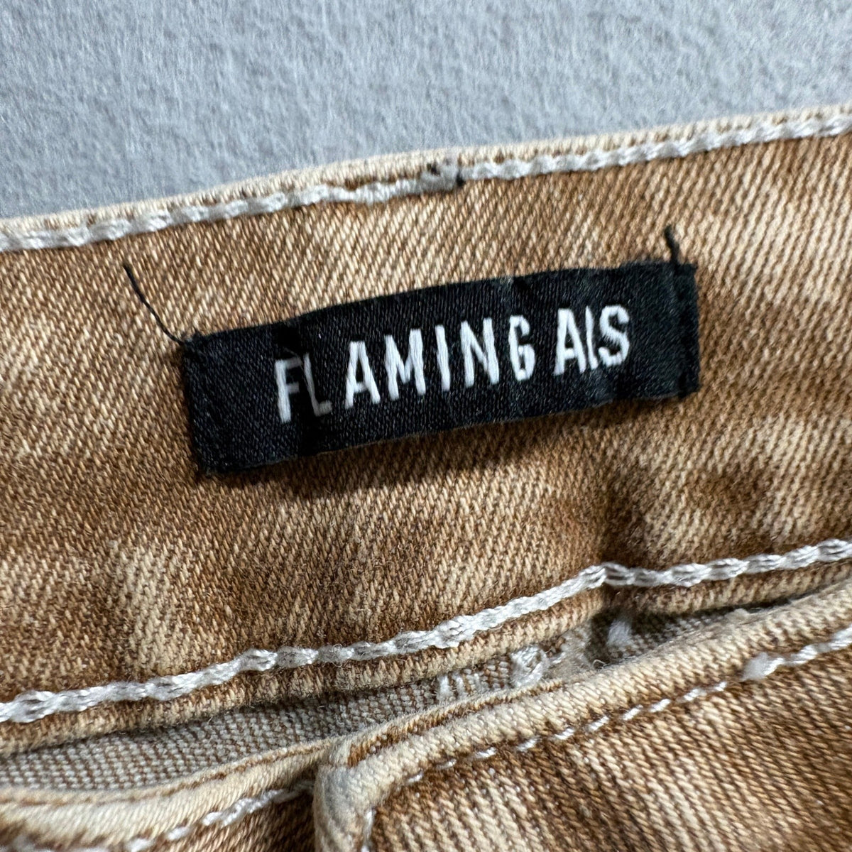 Flaming Als Womens Flare Cargo Jeans Sz Small Brown Mineral Wash Stretch Y2K