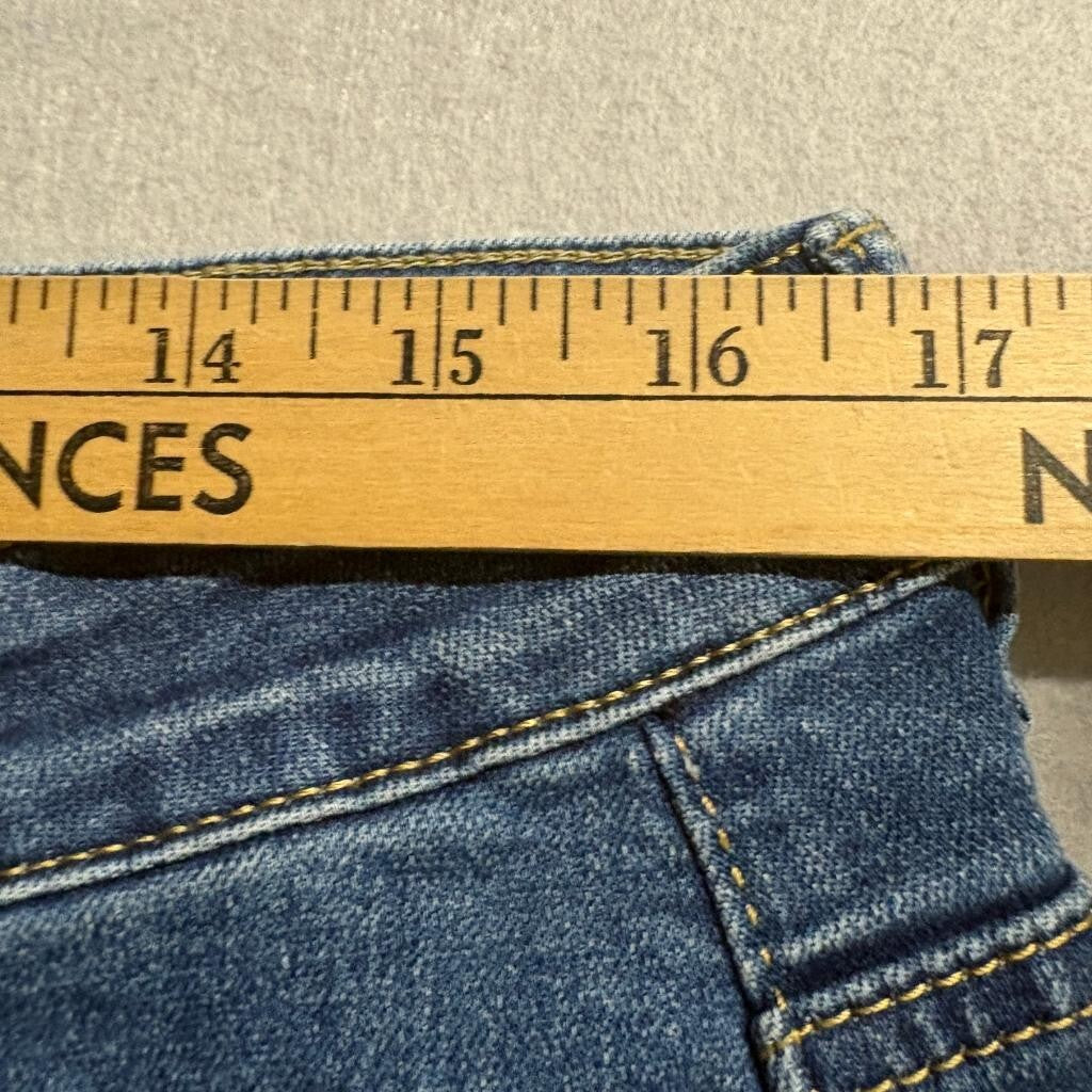 Allimy Wide Leg Crop Jeans Womens Size 16 Blue Denim Raw Hem Stretch High Rise