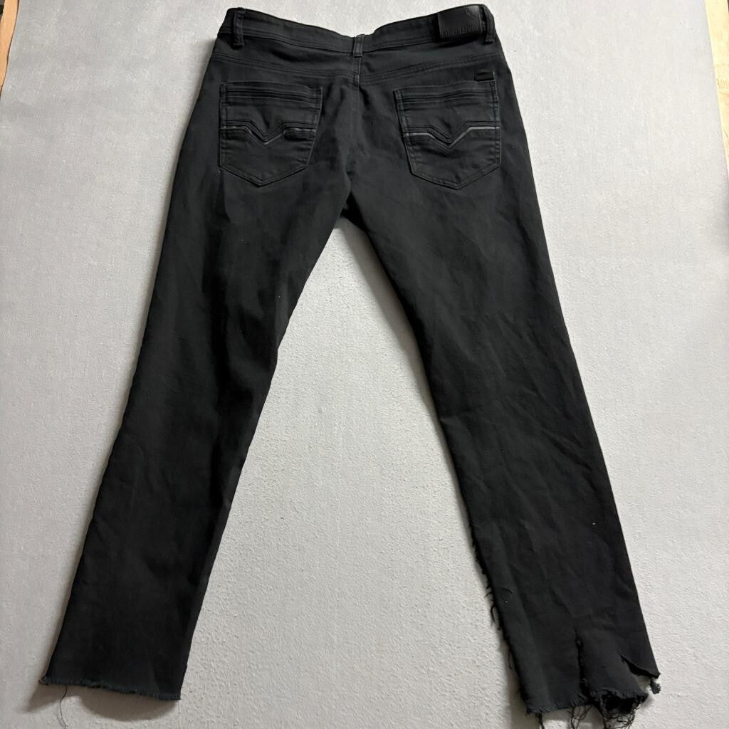 Stone Falcon Slim Fit Jeans Mens 36x32 Black Distressed Raw Hem Denim Pants