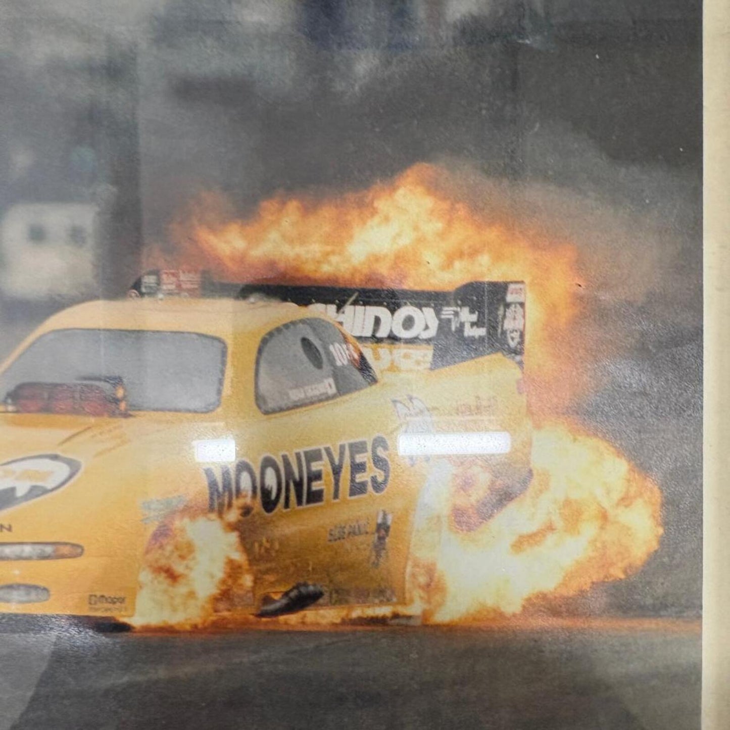 Kenji Okazaki Mooneyes NHRA Funny Car Fire Burnout Framed Photo Print 8x10
