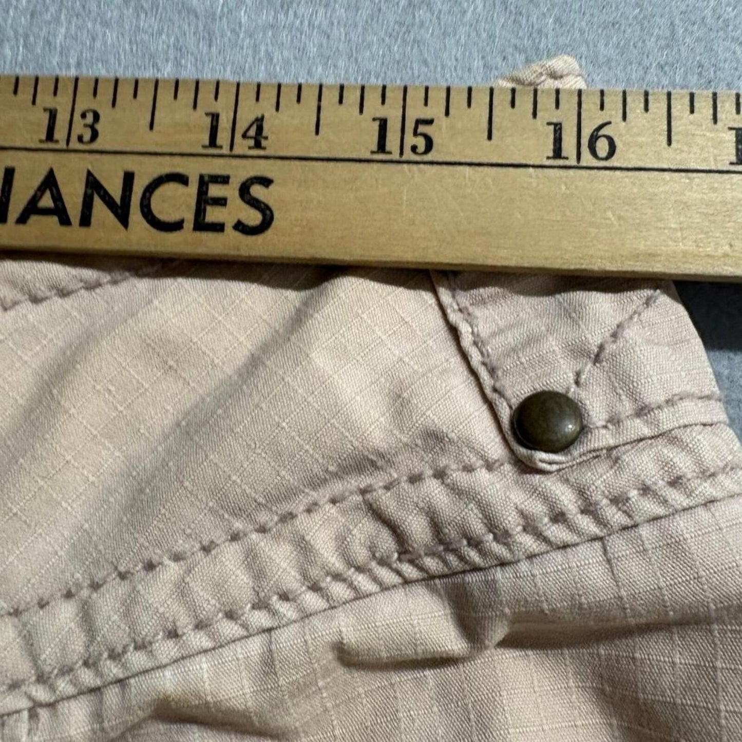 Cabi Womens Cargo Capri Pants Size 8 Tan Beige Cotton Ripstop Drawstring Hem